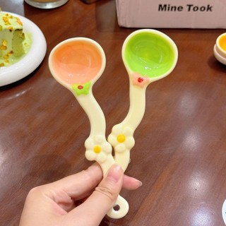 Thìa cơm gốm tráng men màu hoạt hình dễ thương, dùng cho gia đình, thìa lớn, thìa tráng miệng MQ3K