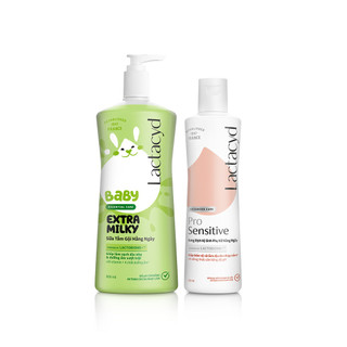 Bộ Sữa Tắm Gội Trẻ Em Lactacyd Baby Extra Milky Size Jumbo 800ml + Chai DDVS Phụ Nữ Lactacyd Pro Sensitive 250ml
