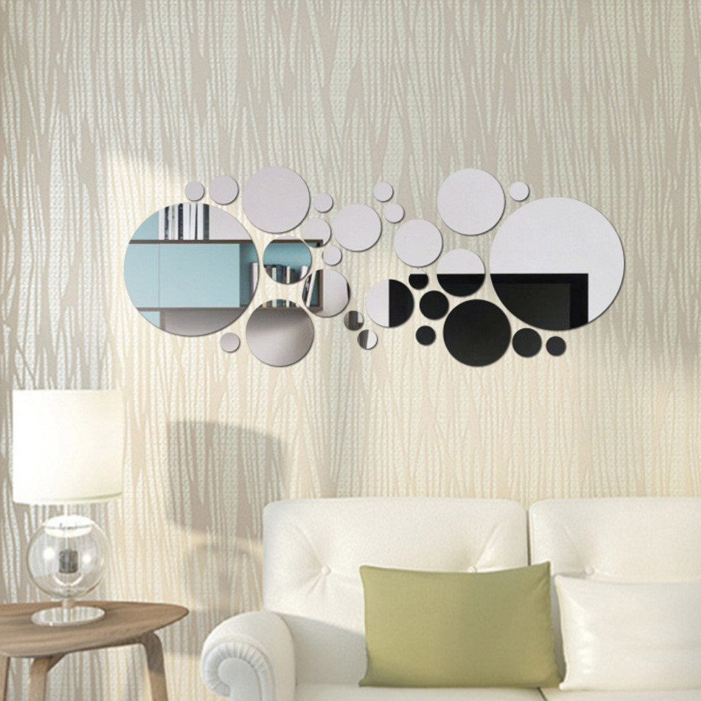 Lớn Vòng Tròn Nhỏ Gương Dán Tường 3D Ba Chiều Acrylic Trang Trí Tường DIY Phòng Ngủ Phòng Tắm Tivi Nền Phòng Ngủ Miếng Dán Tường Trang Trí