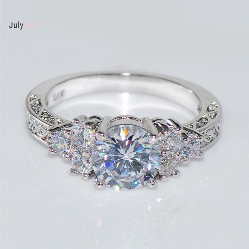 Nhẫn đính hôn bạc Zircon màu trắng, phù hợp cho đám cưới và kỷ niệm