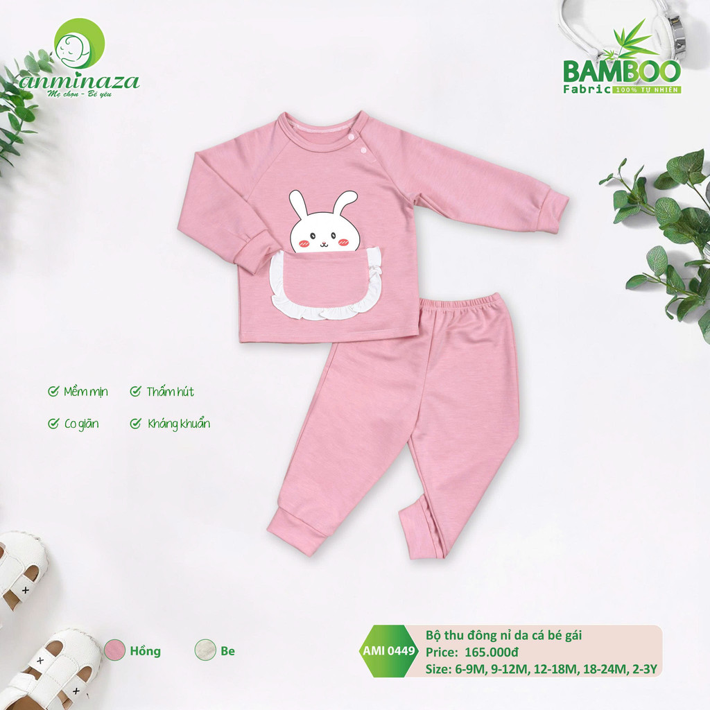 Bộ Dài Tay Thu Đông Bé Gái Chất Liệu Vải Nỉ Da Cá Cao Cấp Mềm Mại Ấm Áp - Hàng Chính Hãng AMI0449