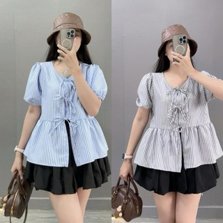 Set Bigsize nữ áo kiểu babydoll tiểu thư tay bồng phối chân váy bí có lót bảo hộ kín đáo tôn dáng - SET (A190+CV413)