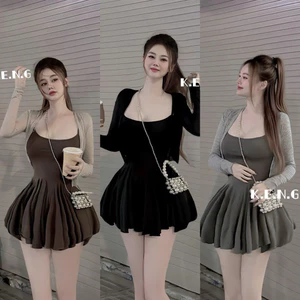 Set đầm xoè nữ kèm khoác diện thu nhẹ nhàng kèm quần a24 BYJOLIE