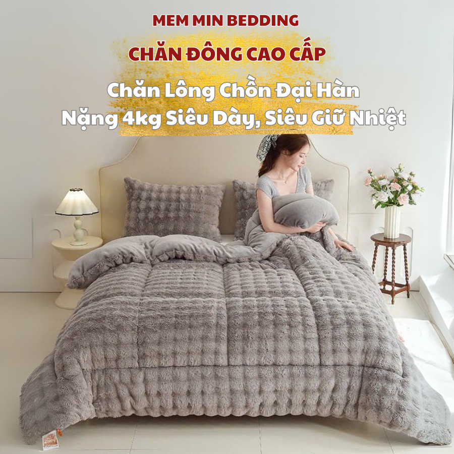 Chăn lông chồn siêu nặng 4kg Memminbedding không rụng lông, bết dít hay bay màu, làm ấm nhanh - CH658