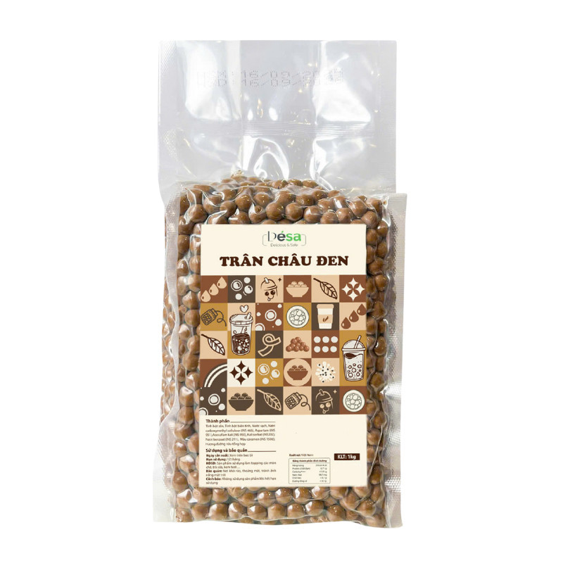 Trân Châu Đen Desa Túi 1KG Trân Châu Sống Chuẩn Vị, ToppingThơm Ngon Mềm Dẻo