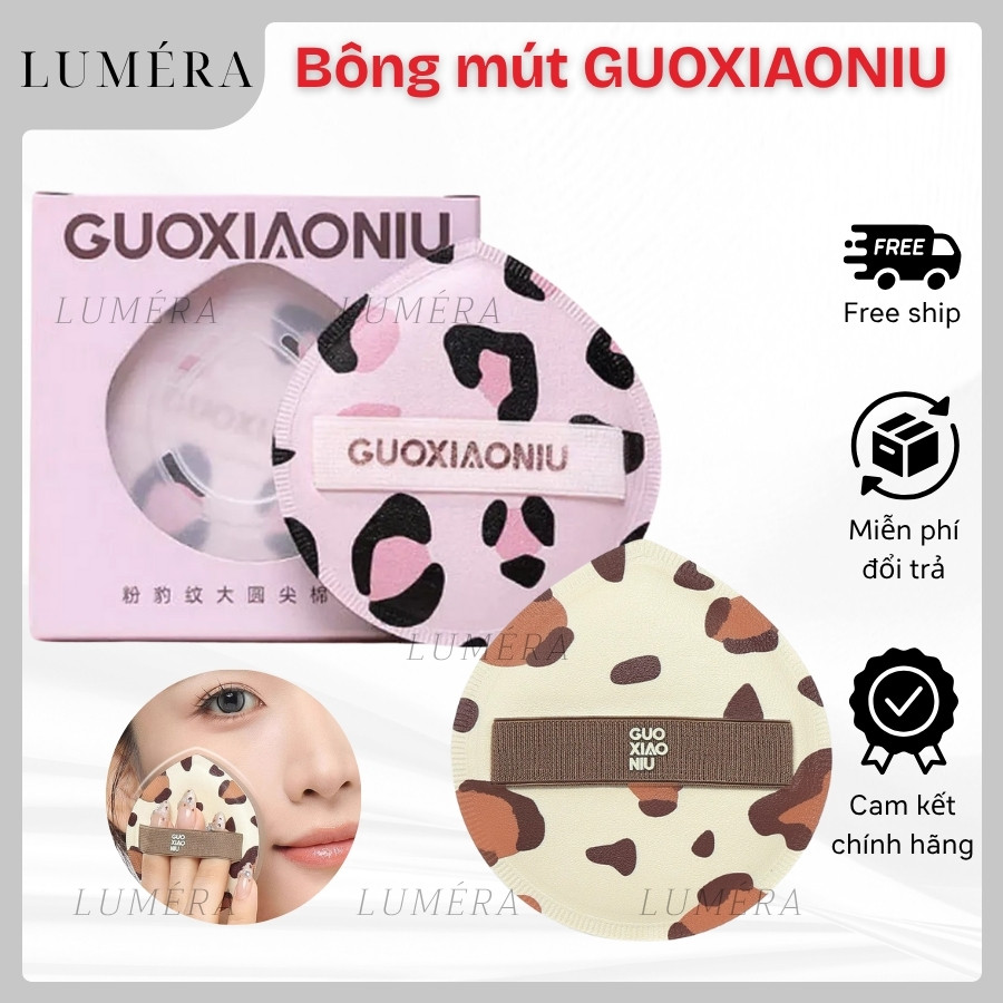 [KÈM HỘP ĐỰNG] Bông mút GUOXIAONIU bông phấn size lớn họa tiết da báo tán nền đều sử dụng ướt và khô