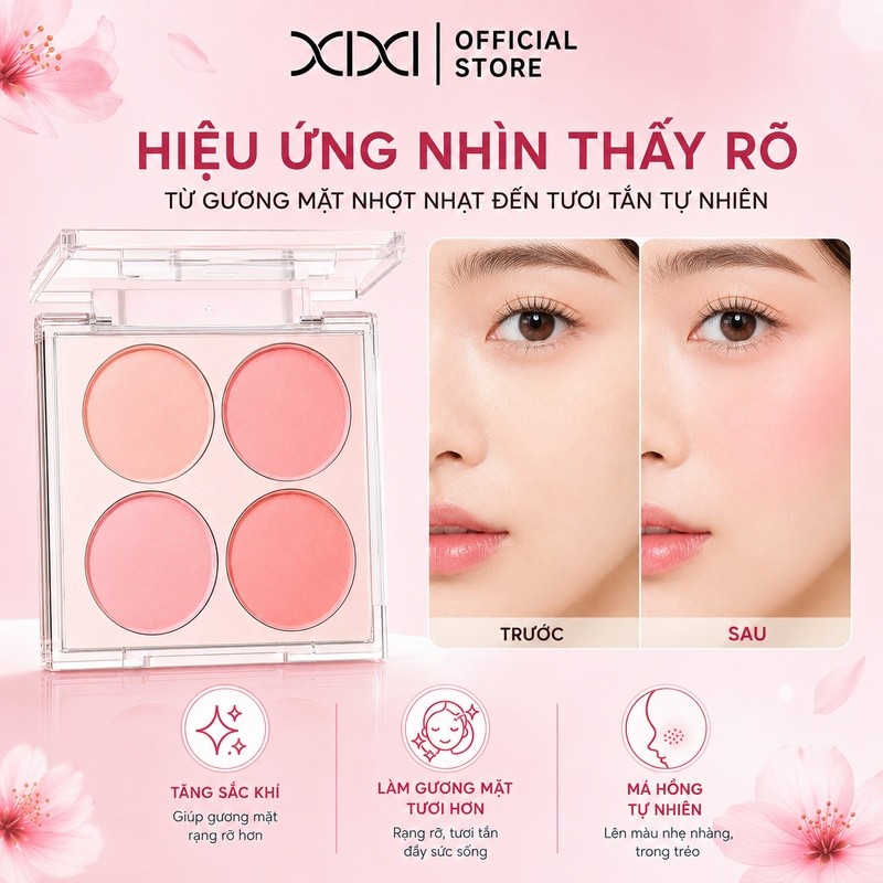 XIXI D674 Bảng Má Hồng 4 Ô Blush Tự Nhiên, Phấn Má Mịn Nhẹ Dễ Tán, Trang Điểm Má Hồng Trong Trẻo