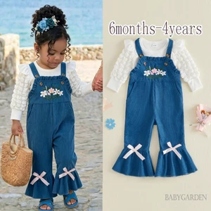 6M-4Y Bé Gái Mùa Thu Trang Phục Dài Tay Phồng Cổ Tròn Áo Ren Hoa Thêu Quần Lót 2 Bộ