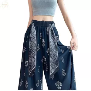 Quần crop nữ AWNGD, Quần ống rộng co giãn eo cao, Quần ống rộng phong cách thư giãn dài đến mắt cá chân kéo theo phong cách Quần rộng mùa hè mặc thường ngày