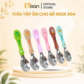 Thìa ăn dặm inox 304 cho bé MISAN bo tròn an toàn tập xúc, muỗng tập ăn dặm dễ cầm