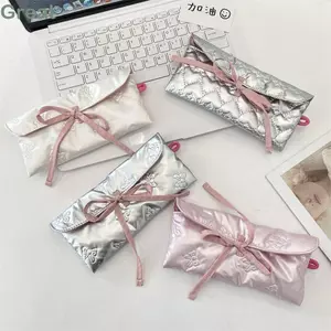 Túi đựng bút TUYỆT VỜI, Túi đựng bút da PU in nơ, Túi đựng mỹ phẩm dung tích lớn cầm tay Quà tặng cho bé gái