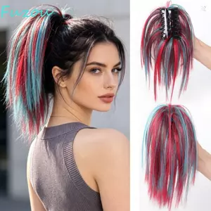 FUJIOU Màu Nổi Bật Tóc Giả Đuôi Ngựa Tóc Giả, Kẹp Móng Vuốt Tổng Hợp 12 Inch Đuôi Ngựa Nối Dài, Đuôi Ngựa Cao Ngắn Tự Nhiên Xộn Xộn Tóc Thẳng Cho Nữ
