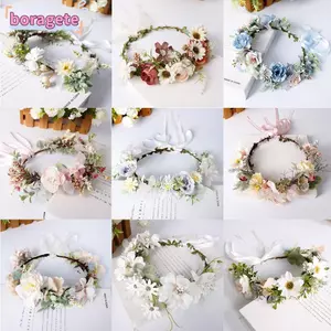 BORAGETE Hoa Vòng Hoa Công Chúa Cổ Tích Cô Dâu Tóc Trang Sức Tóc Cô Dâu Băng Đô Quấn Tóc Hoa Tiara