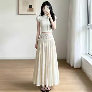 2026 Váy dài nửa chiều chữ A eo cao phong cách mỏng eo co giãn Drap Feel Phiên bản xoay lớn Mùa xuân mùa hè dành cho nữ Slimer Look Bottoms