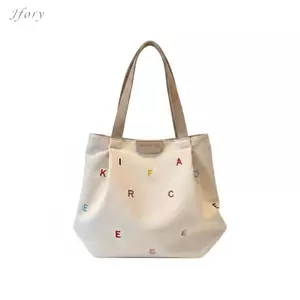 Túi Tote vải lớn Jfory Túi xách nữ thêu chữ cái Túi xách rộng rãi để đi chơi và làm việc thông thường