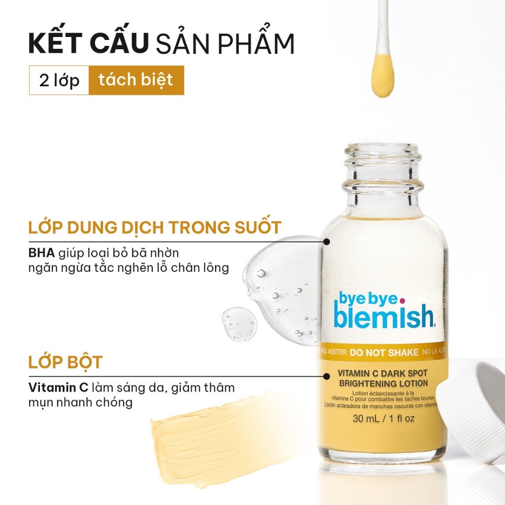 Chấm Thâm Mụn Vitamin C Giảm Thâm Mụn Nhanh Bye Bye Blemish Vitamin C Dark Spot Brightening Lotion 30ml