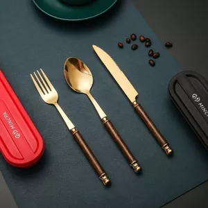 Tablew Bộ Đồ Ăn Bằng Gỗ Đũa Bộ Thìa Sinh Viên Văn Phòng Nhân Viên Bộ Đồ Ăn Di Động Bộ Ba Mảnh Nhà Hàng Bít Tết Dao Kéo Thìa Bộ 6
