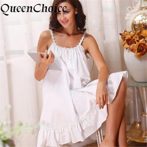 Phụ Nữ Rời Mùa Hè Sling Cotton Chắc Chắn Trắng Đồ Ngủ Nữ Váy Ngủ Váy Ngủ