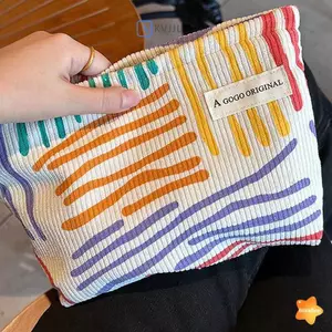 Túi đựng mỹ phẩm sọc màu Corduroy Clash Túi đựng mỹ phẩm du lịch dành cho nữ Túi đựng mỹ phẩm làm đẹp Hộp đựng đồ trang điểm Túi ly hợp mới