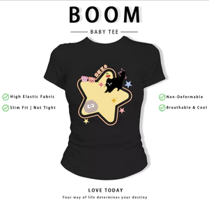 BOOM Áo Baby Tee Nữ Cotton Ôm Body-Áo Thun Ngắn Tay Y2K In Hình PhongCách Mùa Hè, Cổ Tròn Hàng Đầucách hàn quốc phong325