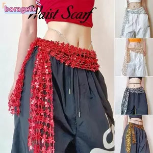 Thắt lưng khiêu vũ BORAGETE, Khăn quàng thắt lưng thiết kế tua rua Sequin sáng bóng, Váy tua rua phong cách Hip-hop có thể điều chỉnh hợp thời trang Phụ kiện biểu diễn khiêu vũ