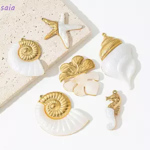SAIA Sao Biển Quyến Rũ Mặt Dây Chuyền, Phong Cách Bãi Biển Thép Không Gỉ Đi Biển Mặt Dây Chuyền Vòng Cổ, Bền Đại Dương Chủ Đề Kích Thước Lớn Handmade Handmade Charm Phụ Kiện Vòng Cổ DIY Earrin