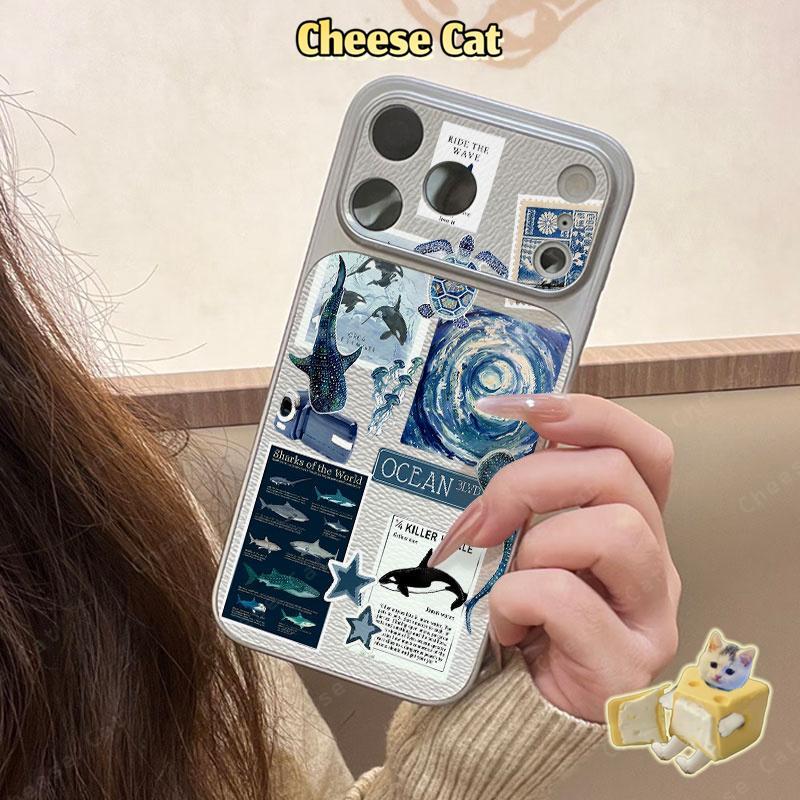 Ốp lưng bảo vệ da cá voi đại dương iPhone cho iPhone 15 13 12 11 14 Plus 16 17 Pro Max XR Xs Max