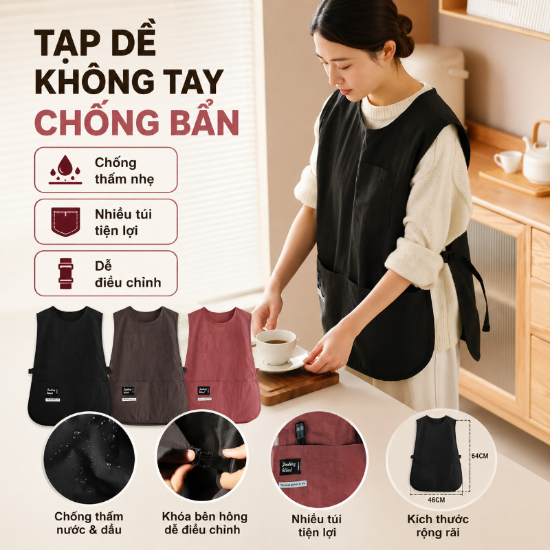 Tạp Dề Chống Nước Chống Dầu Kiểu Vest Có Túi Điều Chỉnh Phù Hợp Nhà Bếp Nail Pha Chế Tiện Dụng Bền Bỉ
