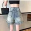 Quần Jean Frayed Nữ Mỹ Retro Phong Cách Mới Rời Quần Thẳng Quần Short Quần Nóng Quần