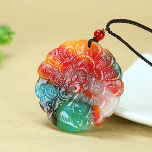 Thời trang tinh tế Phong cách dân tộc Mặt dây chuyền con công ngọc bích đầy màu sắc