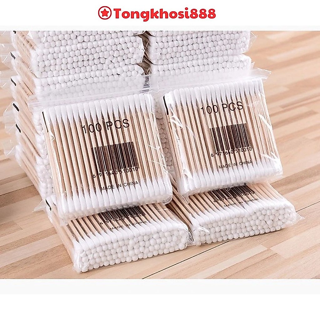 PVN48400 Bịch tăm bông 70-100 que thân gỗ