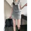 Thiết kế Sense Retro Denim Váy dây đeo mùa hè Phong cách Hàn Quốc Thời trang Niche Slimer Look Váy ngắn