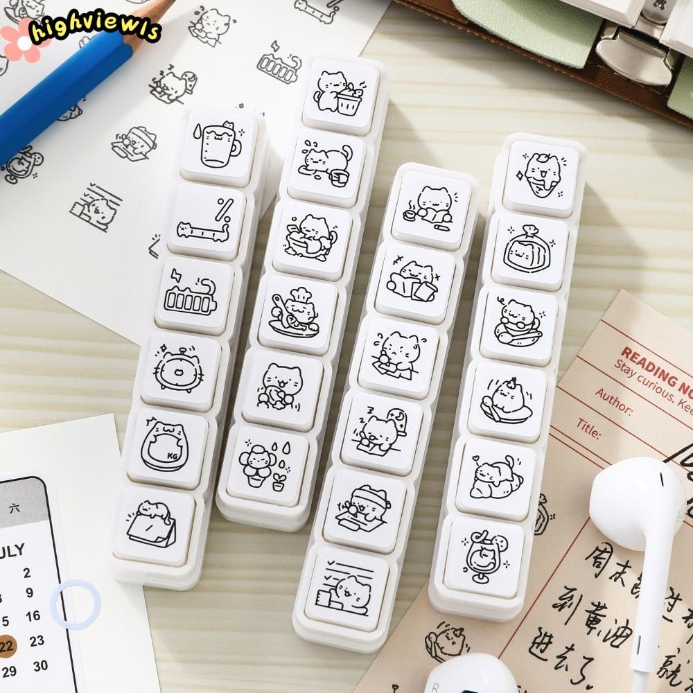 HIGHVIEWLS Tem Cảm Xúc Mèo Dễ Thương, Tem Tạp Chí Nhựa Trắng, 5.0 6 Họa Tiết Cao Su Đáng Yêu Mèo Con Dấu Thêu Sò Tem Dự Án Tự Làm