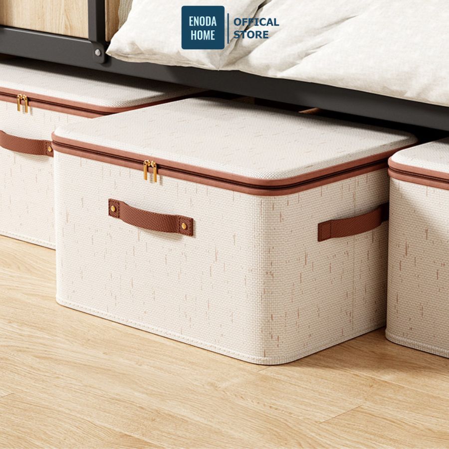 Hộp Vải Đựng Quần Áo 3 Size ENODA HOME, Hộp Vải Bảo Quản Chăn Ga Gối Có Nắp Khóa Kéo Kín Bụi HV150