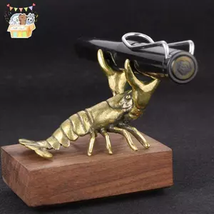 Đồng Chắc Chắn Crayfish Trang Trí Vintage Động Vật Bút Để Bàn Trang Trí Thủ Công Bộ Sưu Tập Tôm Hùm Các Bức Tượng Trà Thú Cưng ELWW
