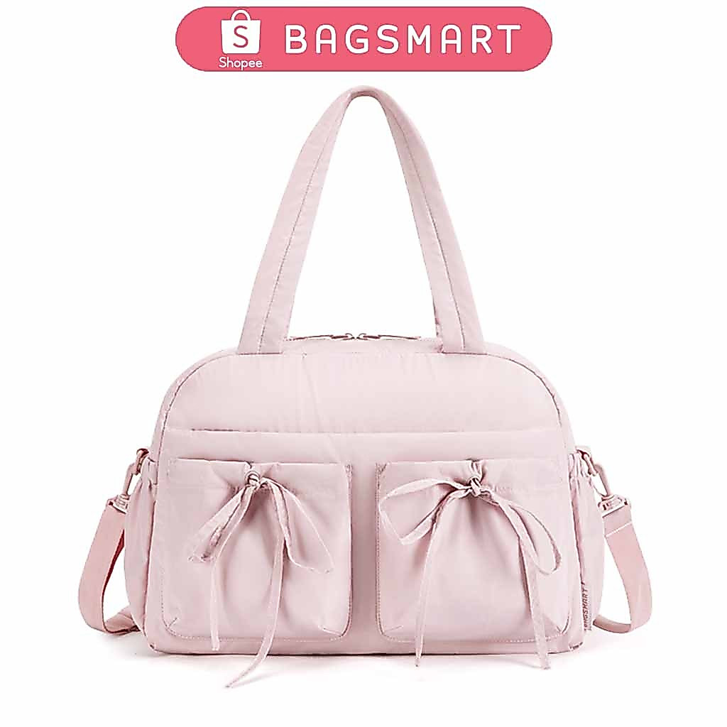 BAGSMART Túi du lịch Túi vải thô Túi đựng đồ tập thể dục có nơ, cuối tuần tập luyện chống nước