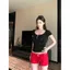 Hàng dệt kim màu đen dành cho nữ Mùa hè Phong cách mới Phiên bản Hàn Quốc Phối cảnh rỗng Slim-fit Slimmer Look Gợi cảm Chic Top