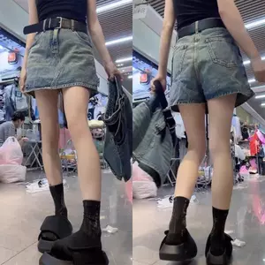 Quần short Denim mỏng mùa hè cỡ lớn eo cao ôm hơn Quần váy chữ a