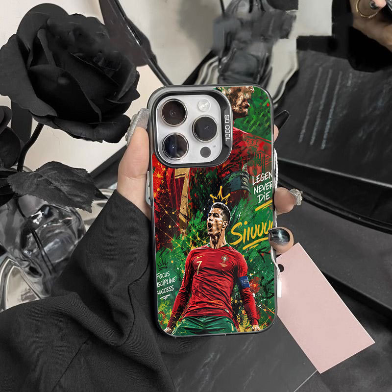 Ốp lưng iPhone Ronaldo No. 7 phủ kim loại hoa văn IMD iP 17 16 15 14 13 12 11 Pro Max Plus X Max 7 8 Plus Air