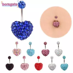 BORAGETE Heart Belly Bar Nút Double Gem Phẫu thuật bằng thép Body Piercing