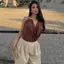 Mỹ Châu Âu Mỹ Niche Halter Dây Vest Hình Bán Nguyệt Sâu V Dây Slim-fit Top Y2K Hot Girl Street Pure Desire Không Tay Cami