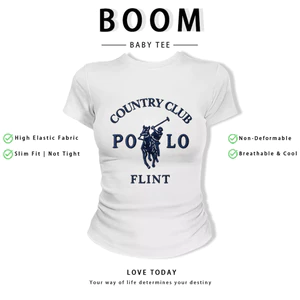 BOOM Áo Baby Tee Nữ Cotton Ôm Body-Áo Thun Ngắn Tay Y2K In Hình PhongCách Mùa Hè, Cổ Tròn Hàng Đầucách hàn quốc phong605
