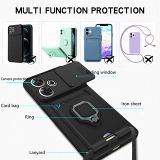 Dành Cho Redmi 13 4G / 5G / 13X / POCO M6 4G Ốp Lưng 4 Trong 1 Trượt Camera Bao Đựng Thẻ Đứng Vuông Freebie Dây Chống Sốc Chống Rơi Mỏng Mềm TPU Cover