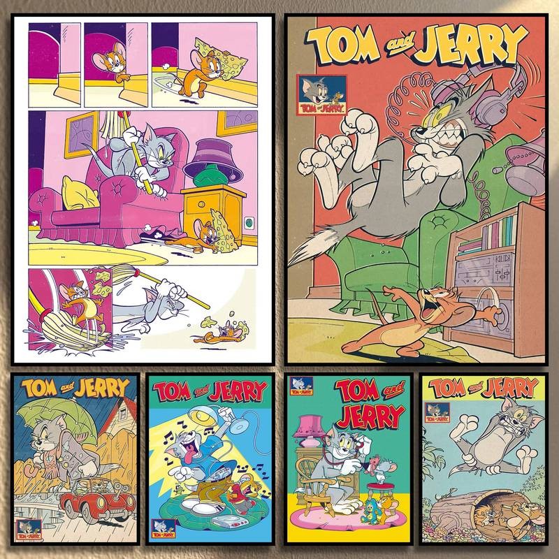 Tom & Jerry Comics Tranh Canvas Nhiều Màu Sắc Của Bộ Đôi Năng Động Trong Hilarious Đuổi Theo Cảnh Nghệ Thuật Sống Động Trang Trí Tường Nhà Canvas Poster
