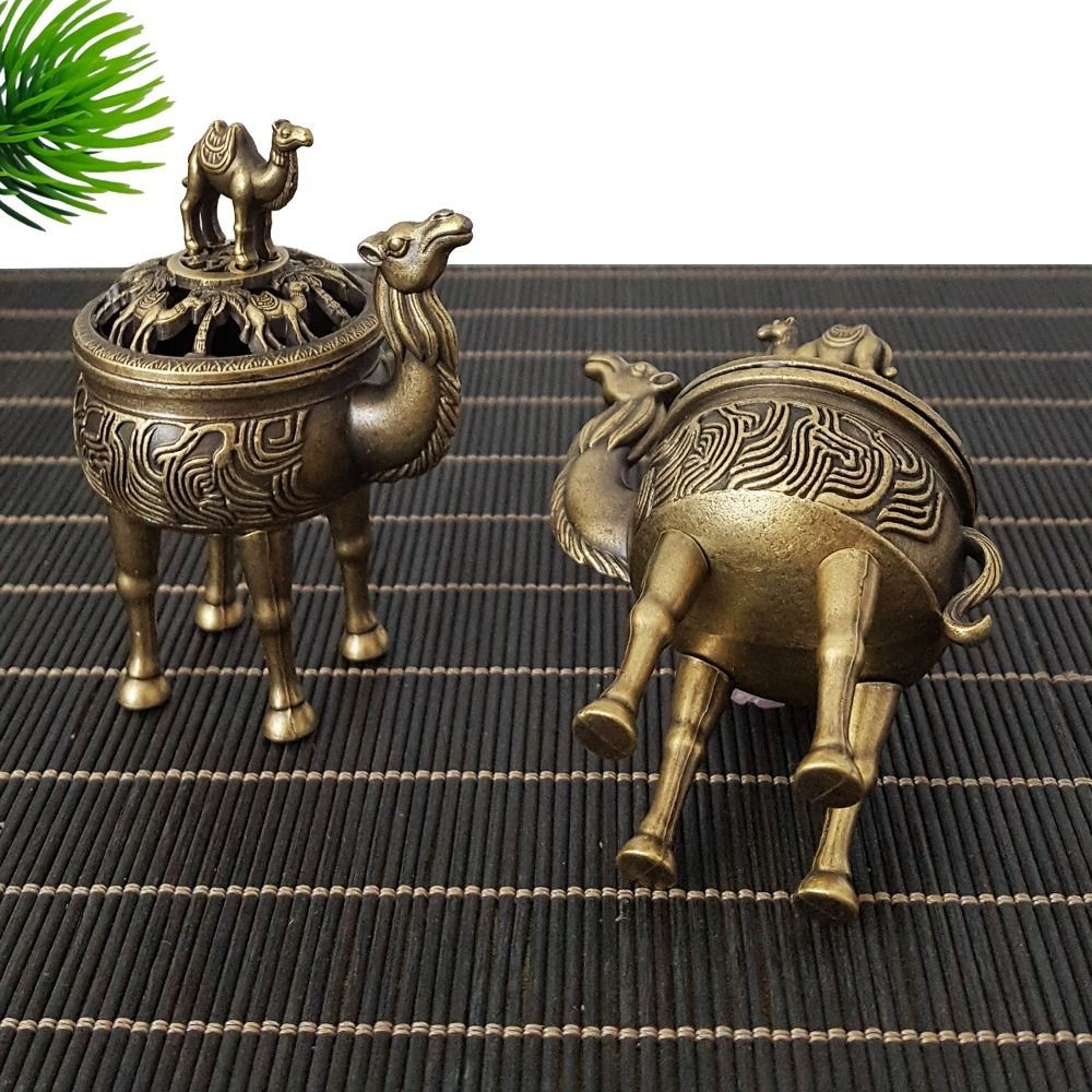 SHUPUN Camel Lư Hương, Giá Đỡ Hợp Kim Rỗng, Vintage Mini Bốn Chân Gỗ Đàn Hương Trang Trí Nhà Cửa