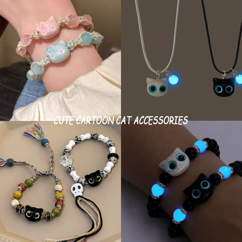 Vòng tay mèo dễ thương Vòng tay quyến rũ Kawaii Thiết kế phát sáng Món quà trang sức dành cho nữ Cô gái