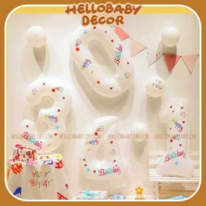 Bóng số trắng kèm stiker Happy Birthday xinh xắn trang trí sinh nhật (70cm)