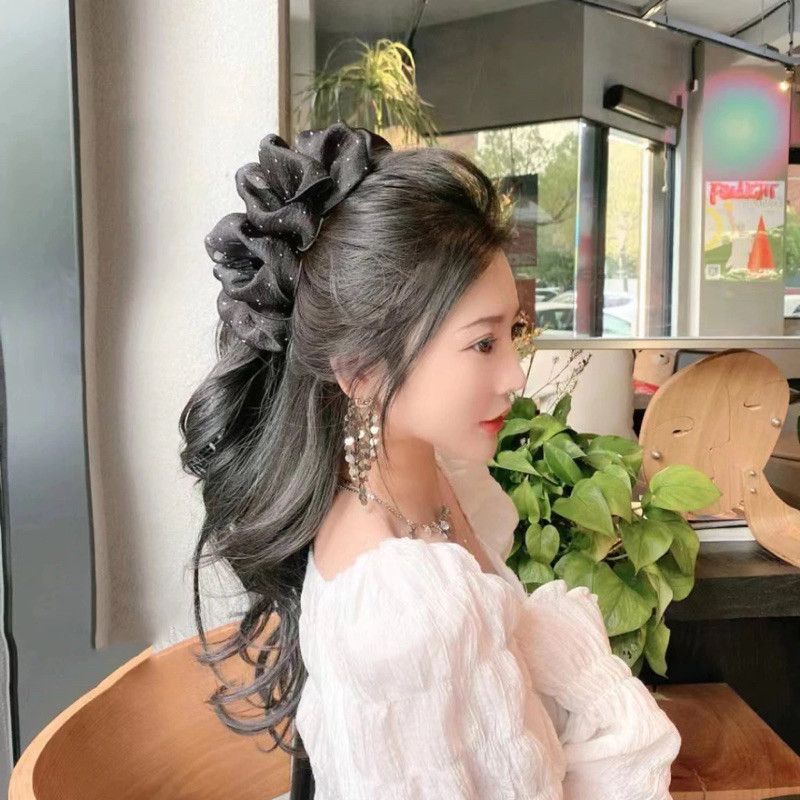 kẹp tóc nơ tiểu thư càng cua Hai Mặt Tạo Bong BóngKẹp tóc nơ voan chấm bi cặp tóc nơ size lớn 13cm búi sau
