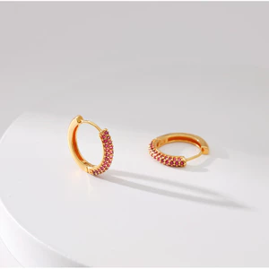 Vòng bông tai cổ điển hình tròn đính đá zirconia nhiều màu, dành cho nữ