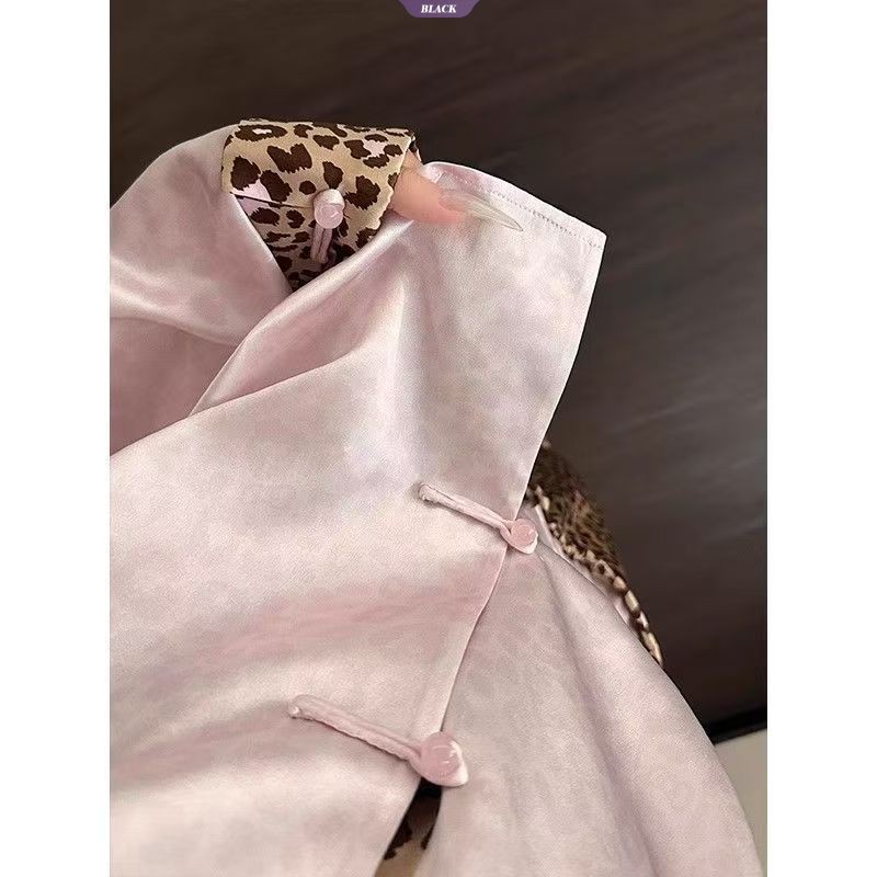 Bộ đồ ngủ Hello Kitty nữ, quần áo dài tay họa tiết da báo đáng yêu